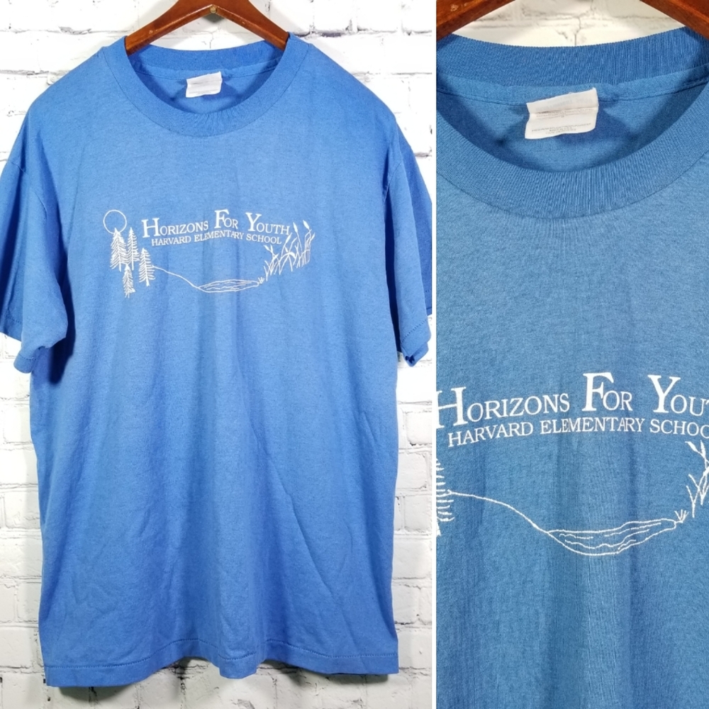 VTG Horizons For Youth T Shirt Blue L Hanes